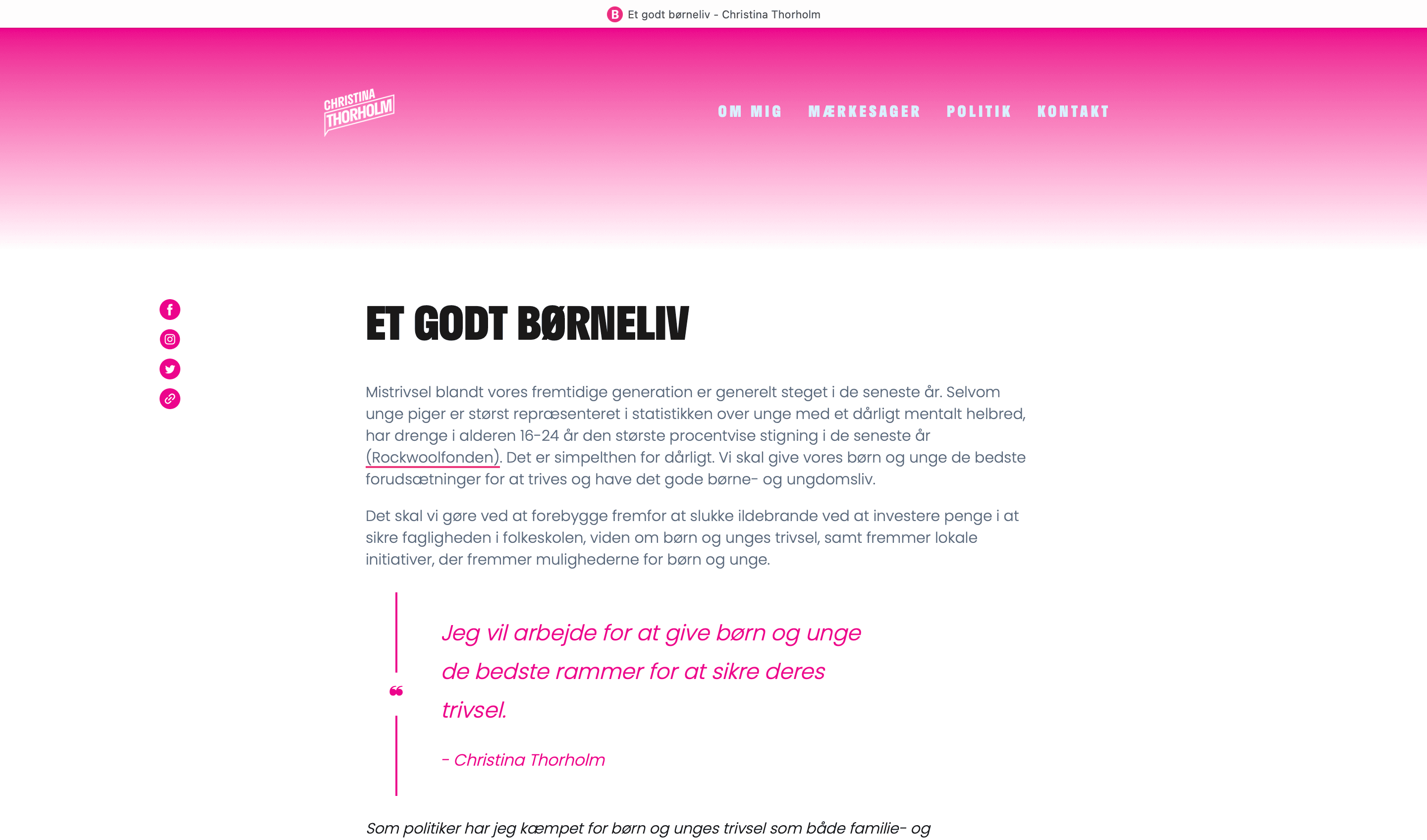 Article section featuring shareable links and underline for links in article